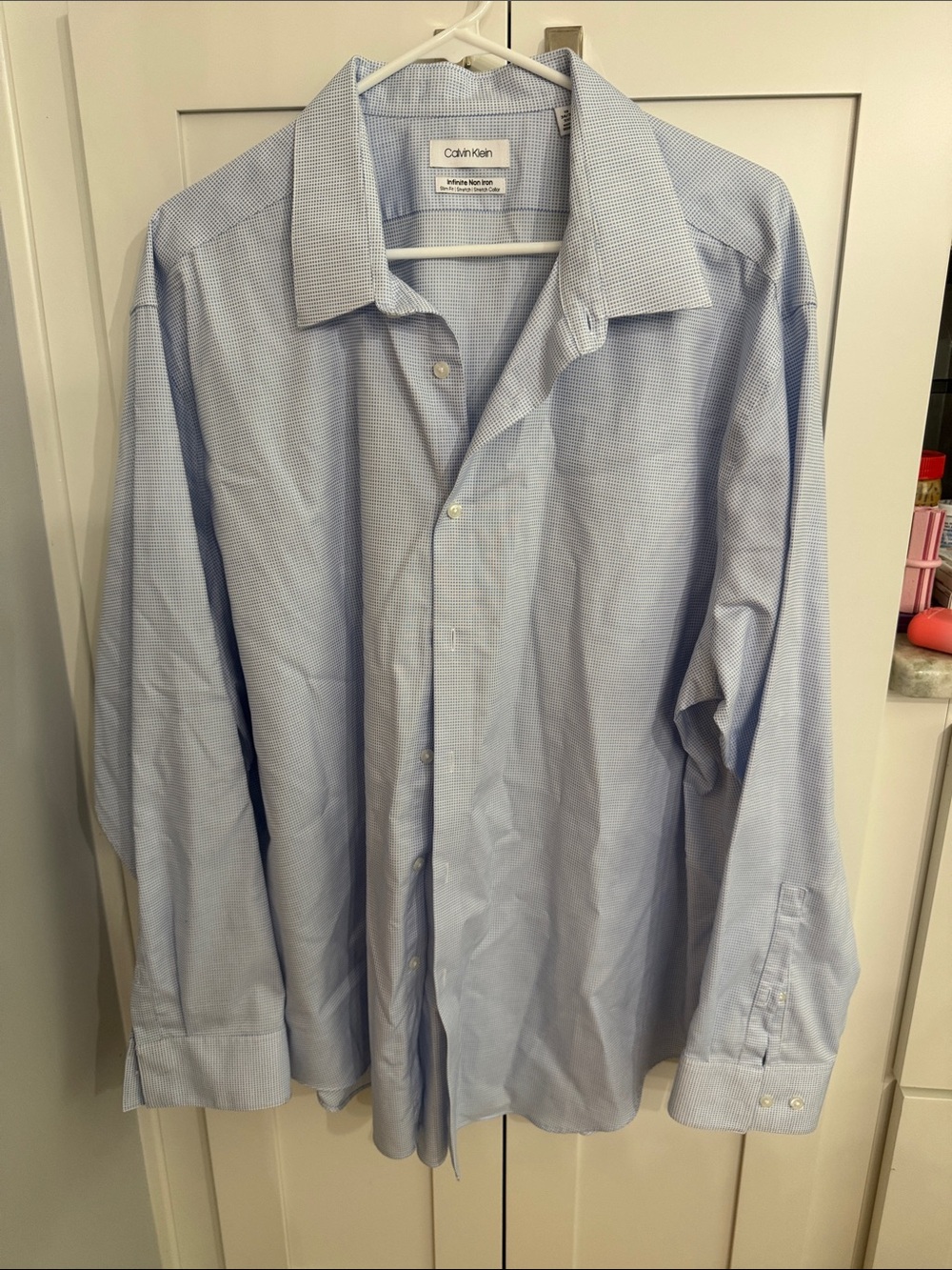 Calvin Klein Men's Sky Blue Micro-Check Dress Shirt